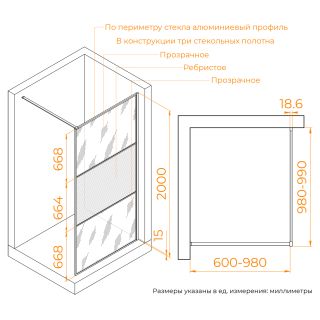 Душевая перегородка RGW WA-09B 06100910-224 100 см чёрный